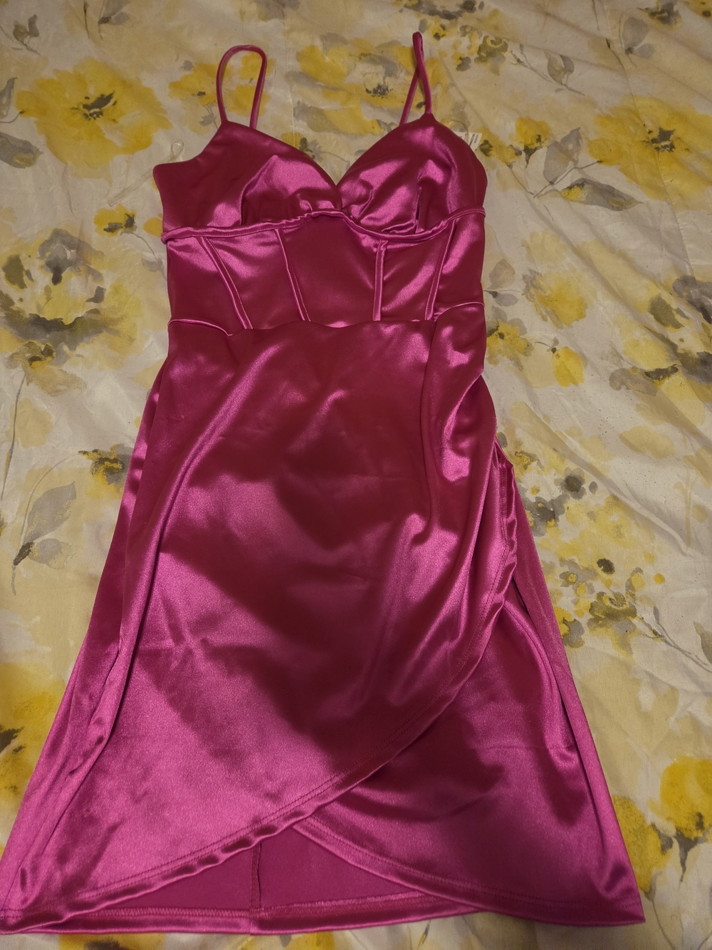 Fuchsia Satin Slip Dress with Spaghetti Straps